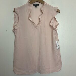 Lord & Taylor Ruffle Flowy Sleeveless Relaxed Fit Blouse in Pale Peach Pink